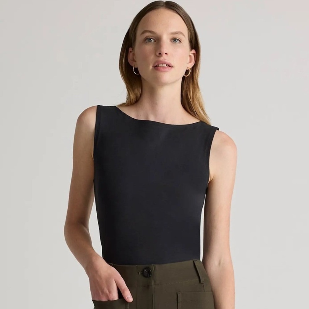 Quince Tank Top Black Organic Cotton Boat Neck Stretch Minimalist Size XS